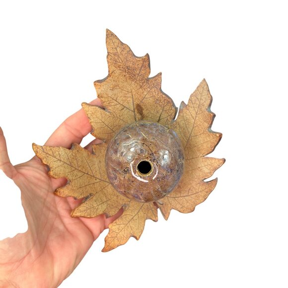 Studio Art Pottery Handcrafted Ceramic Leaf-Shaped Incense Holder Signed - Picture 4 of 8